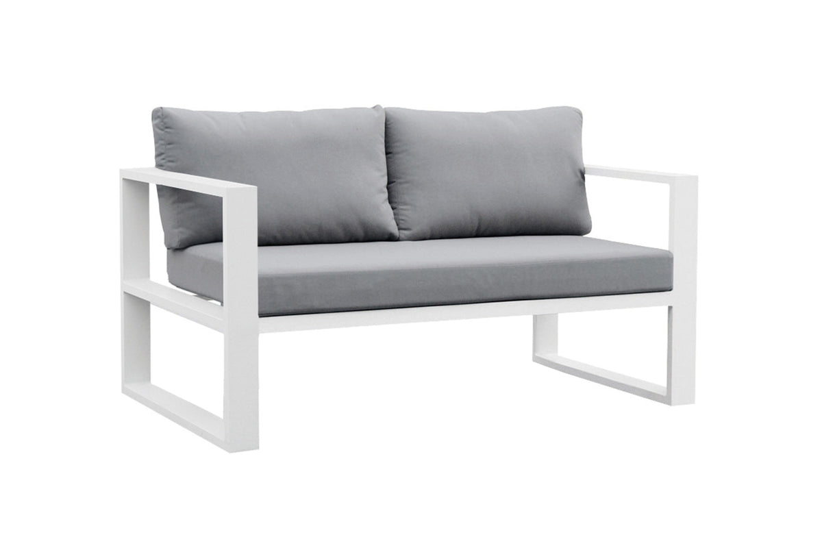 2-seat sofa from the Jelly Mini small aluminum patio set with loveseat, two armchairs and ceramic table