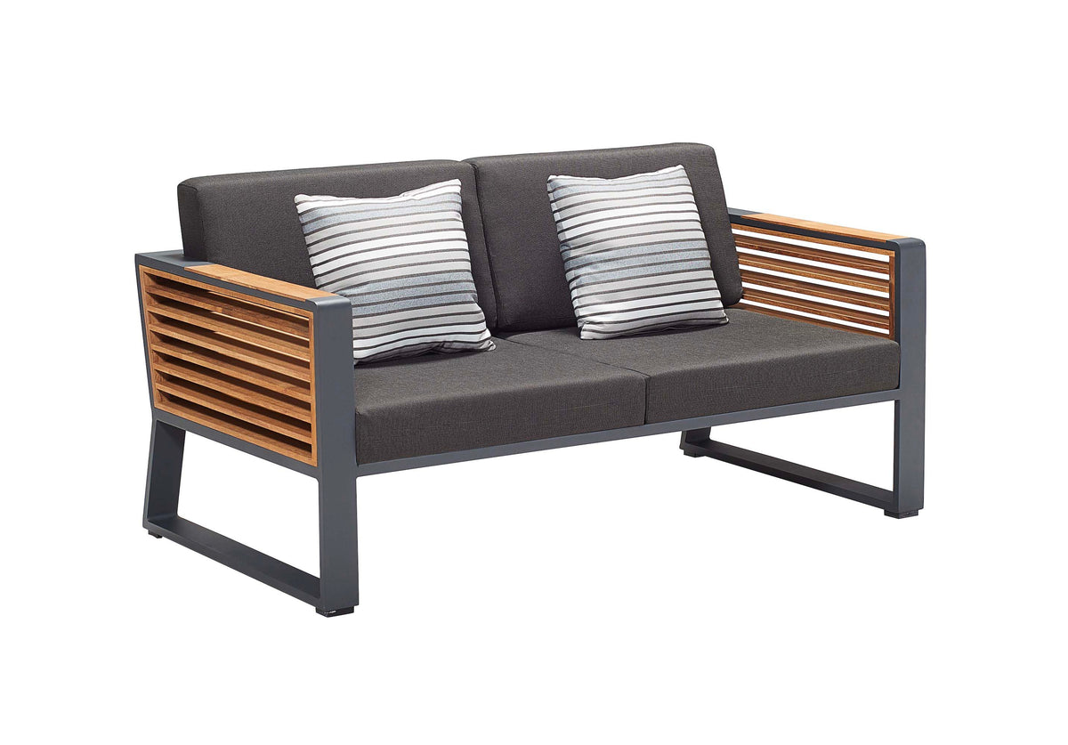 Cofy 2-seat aluminum and teak outdoor loveseat