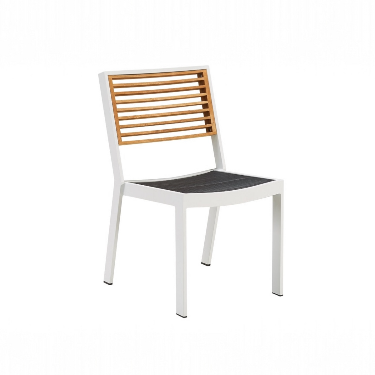 York white stackable aluminum and teak dining chair