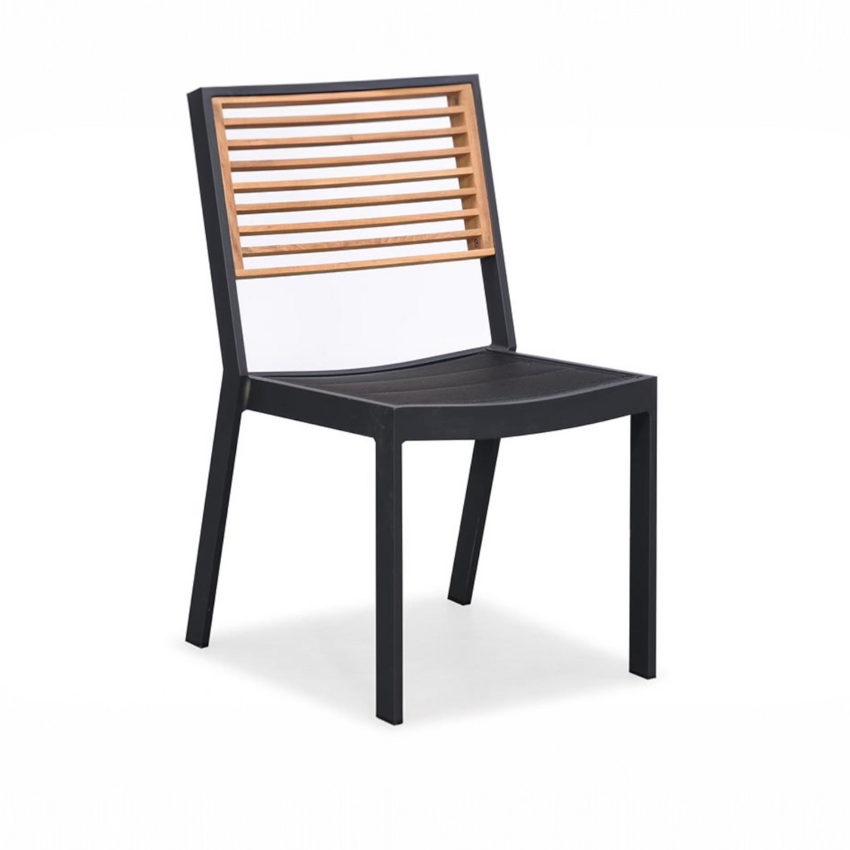 York black stackable aluminum and teak dining chair