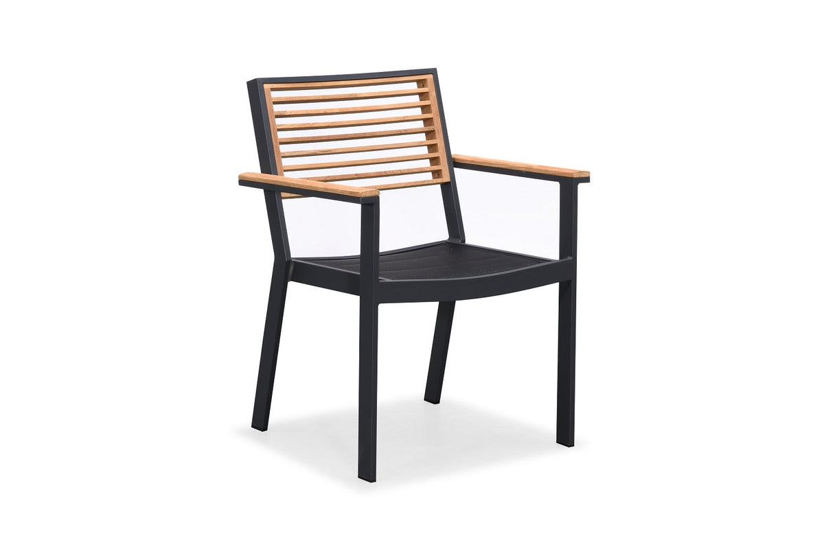 York black aluminum and teak bistro dining set for four – another view