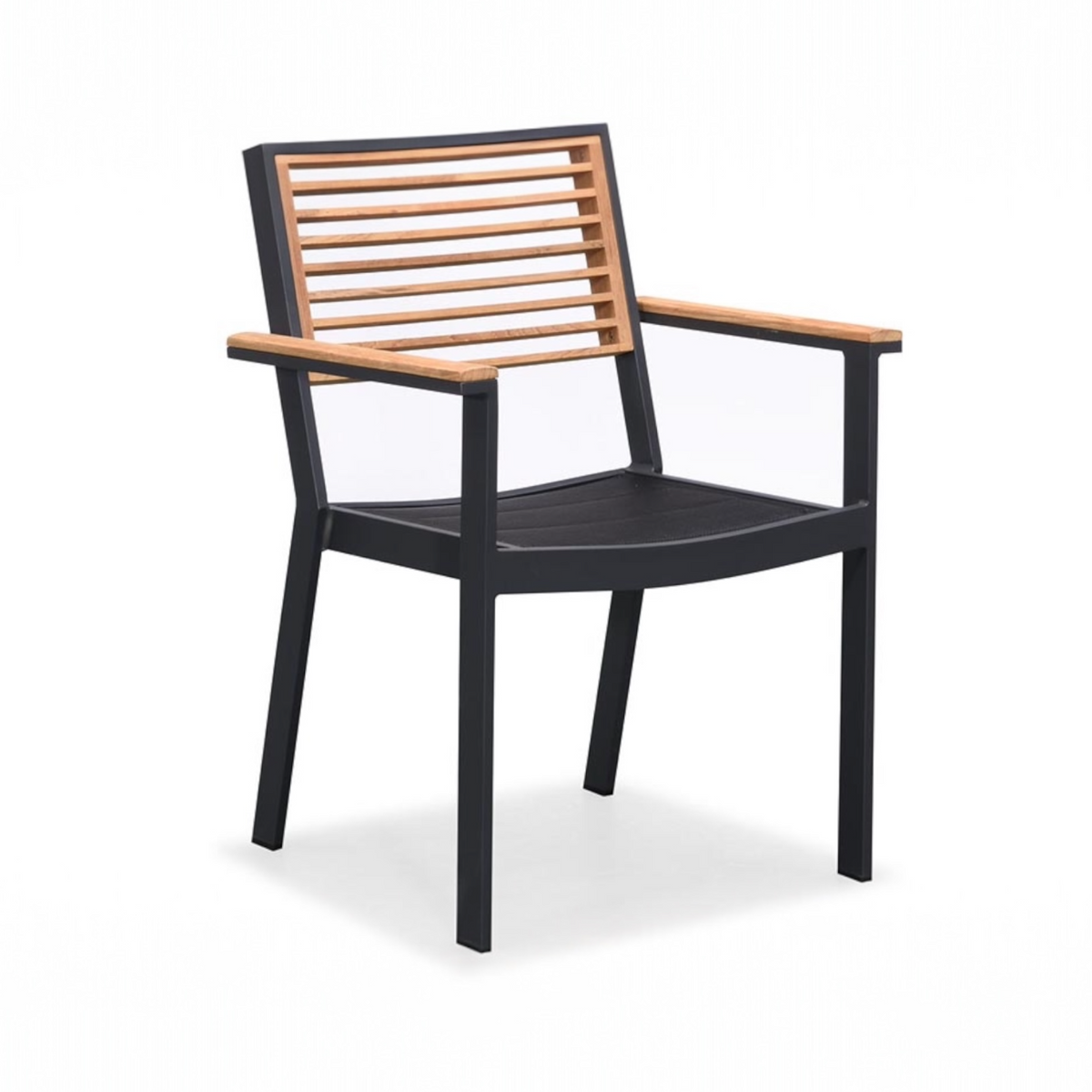York black aluminum bistro armchair with teak slat back