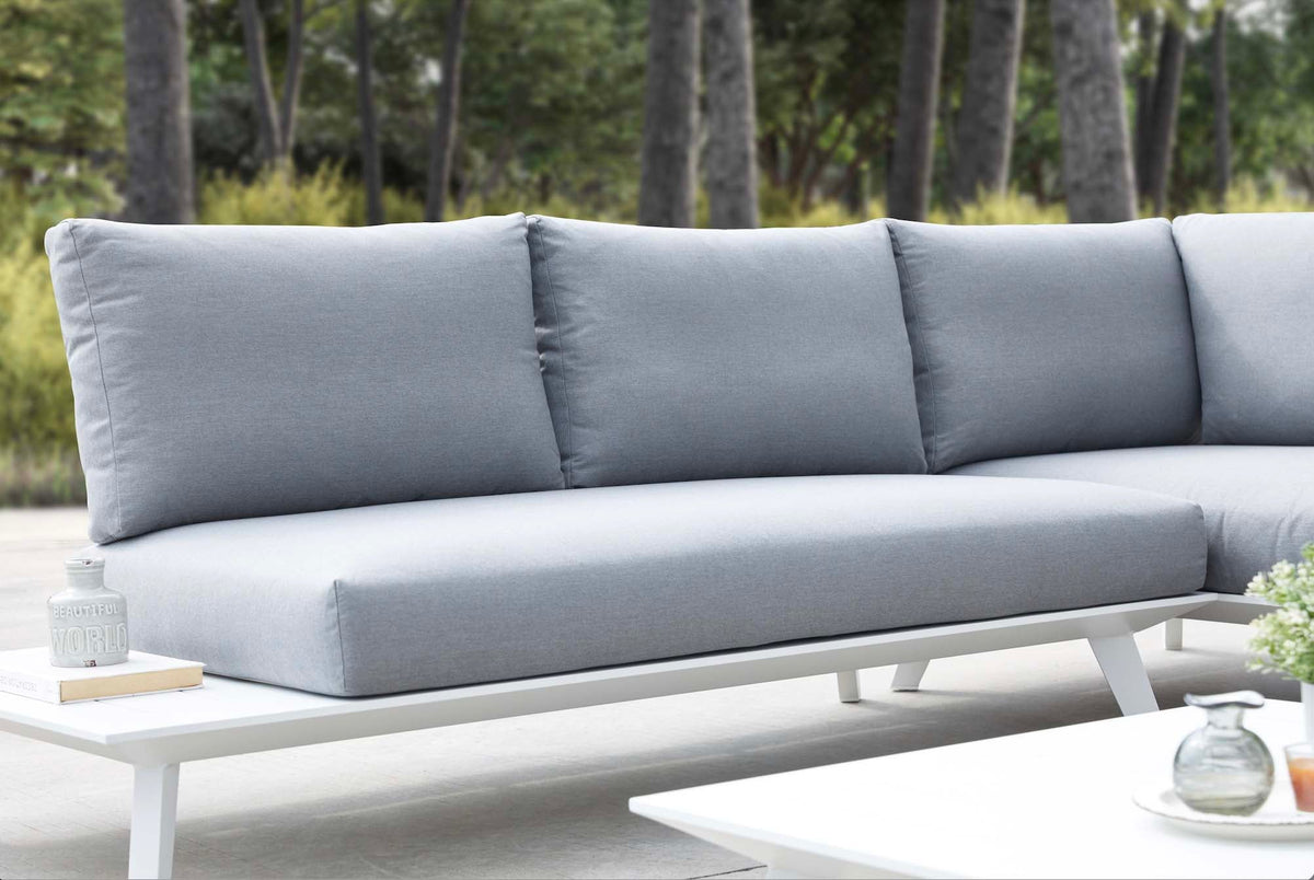 Chaise from the Tiny Mini white modular corner sofa – shown outdoors