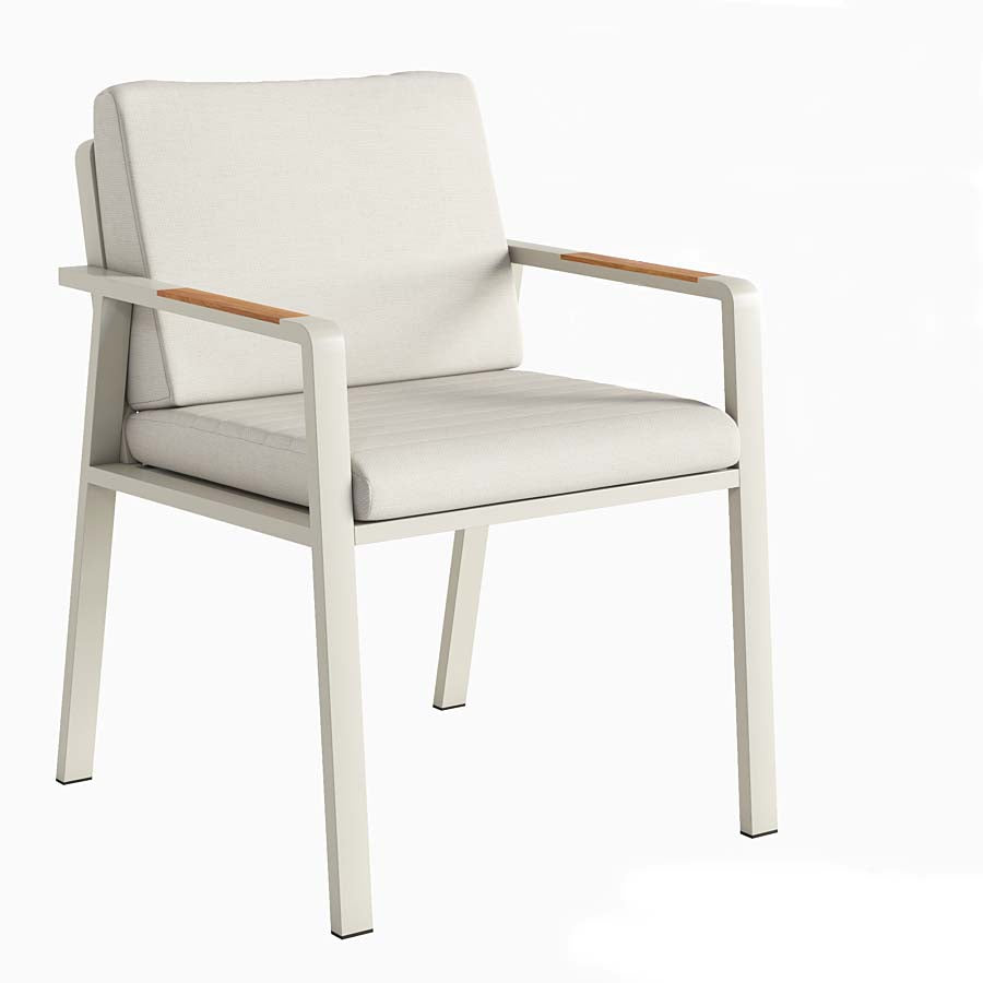 Armchair from the Noffy compact square aluminum and teak dining set for four – another view