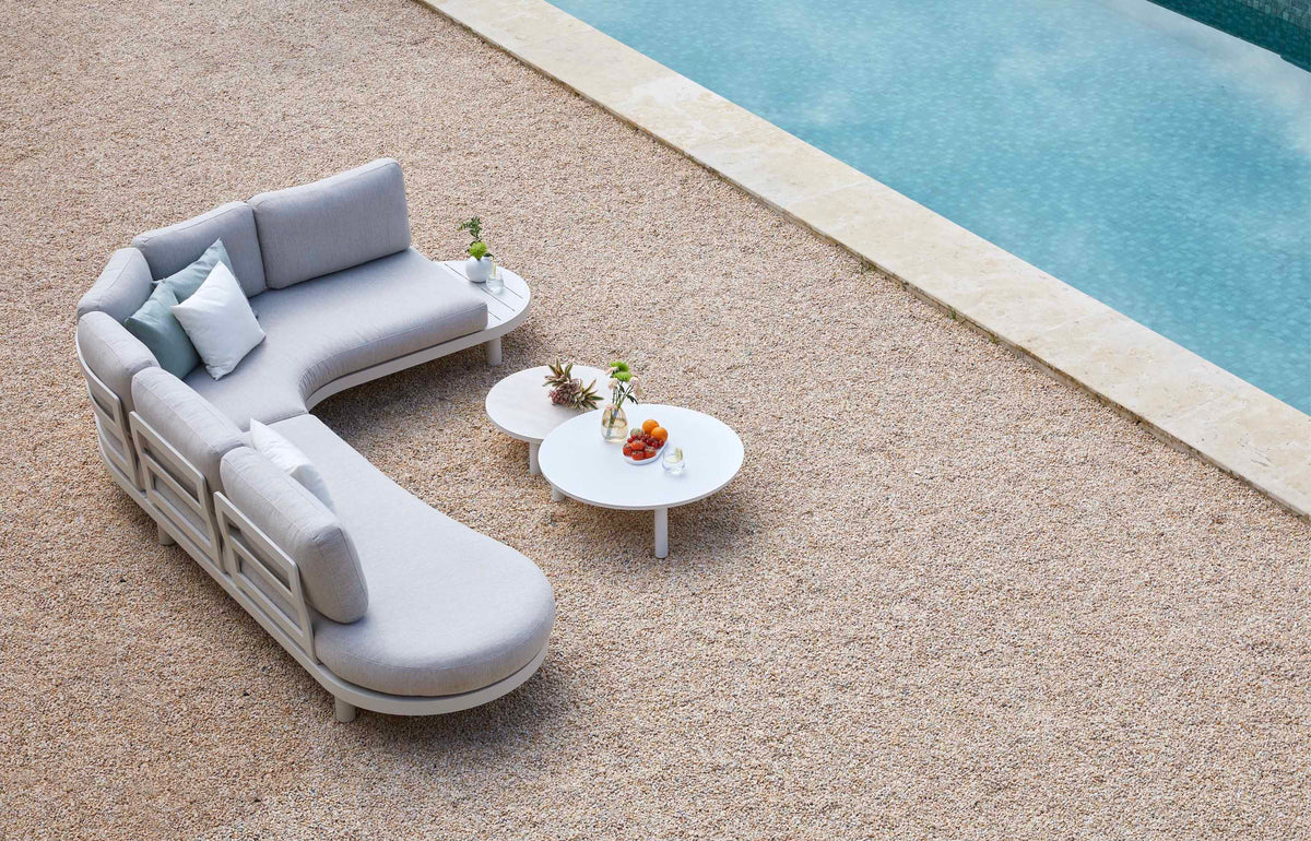 Alba white aluminum corner sofa set with ceramic and aluminum coffee tables – shown outdoors (4)