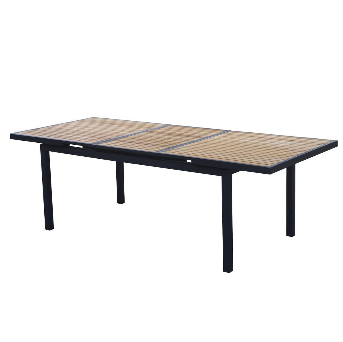 Tory extendable black aluminum and teak outdoor dining table