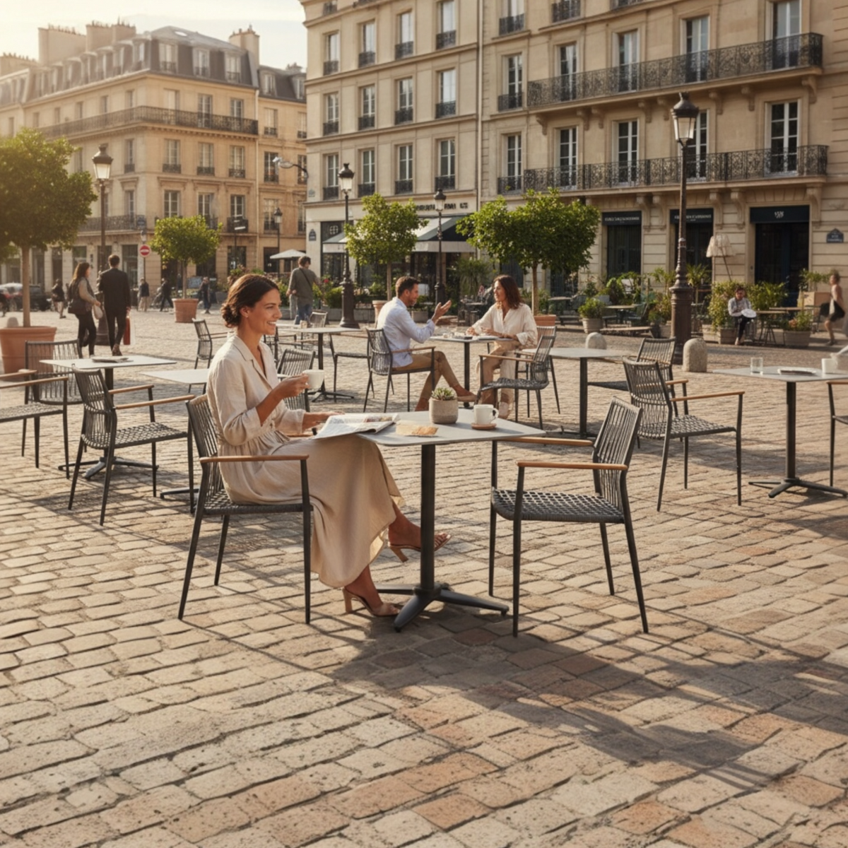 Sarran square aluminum bistro table – shown outdoors