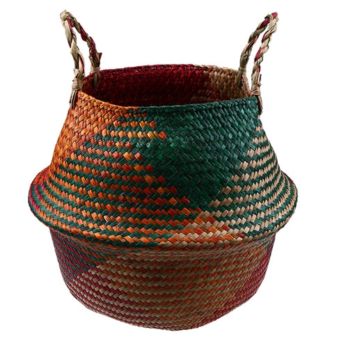 Foldable wicker and rattan planter basket with a rectangular motif – orange variant