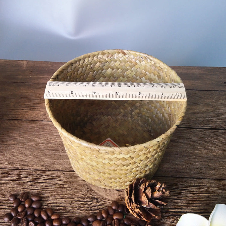 Handmade round rattan planter in brown