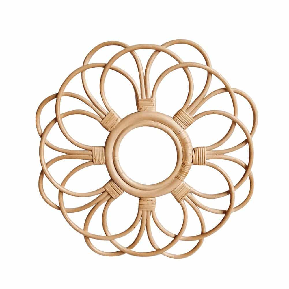 Round floral rattan wall frame with hand-braided petals