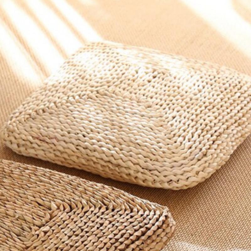 Light square woven rattan seat pad – shown in a room setting (2)