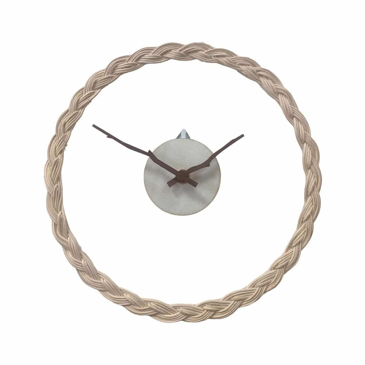Minimal rattan wall clock with branch-like rattan hands