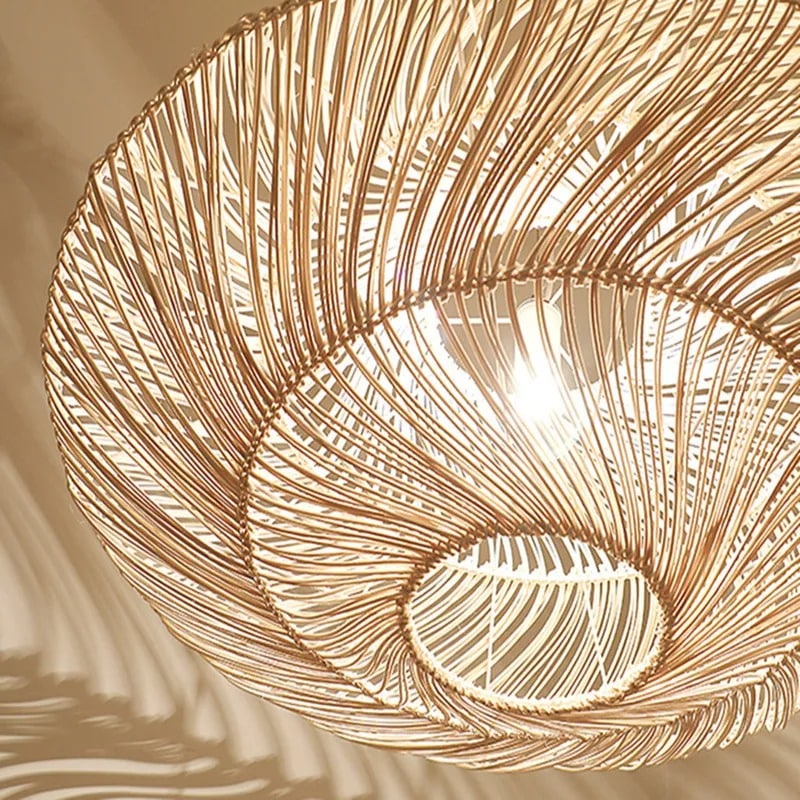 Chinese-style handwoven rattan lantern pendant light – close-up detail