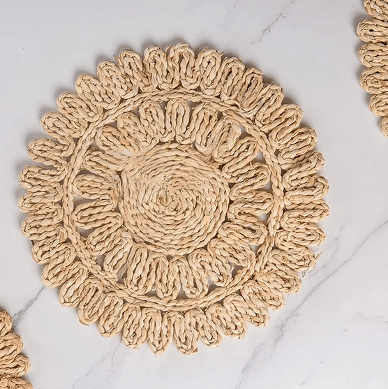 Set of four rustic flat-woven straw-look placemats – another view