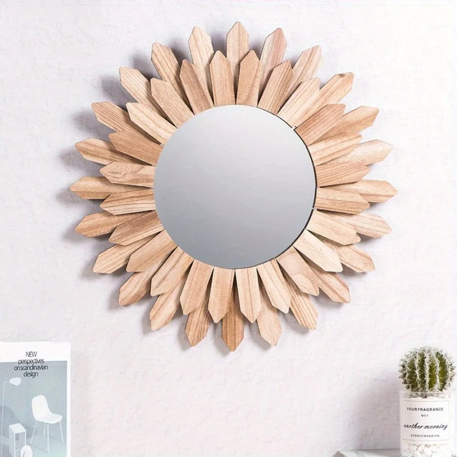 Carved wooden sunflower wall mirror – another view