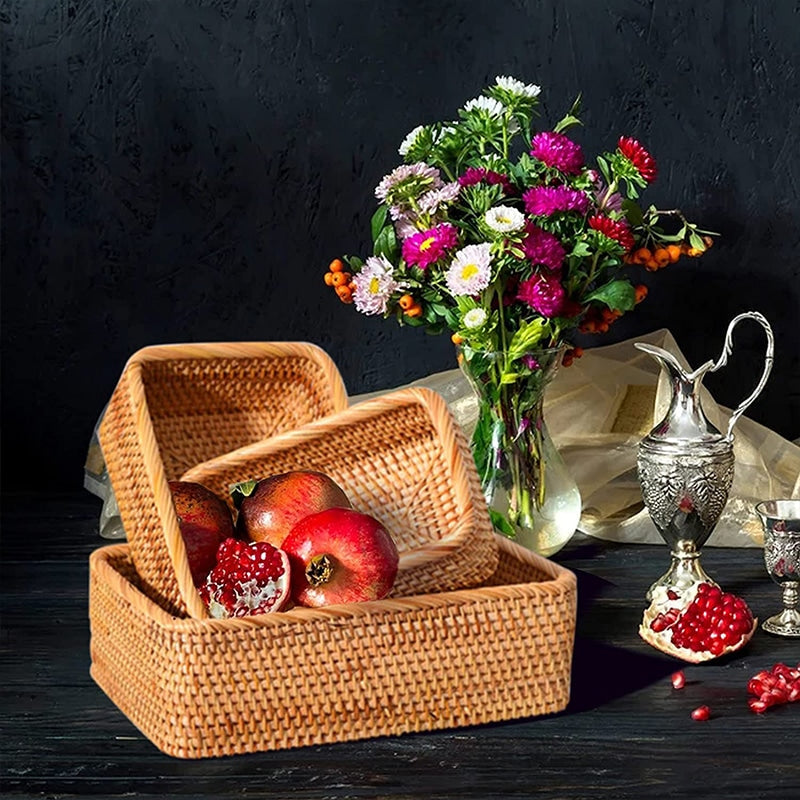 Rectangular handwoven rattan and wicker storage basket – shown in a room setting (2)