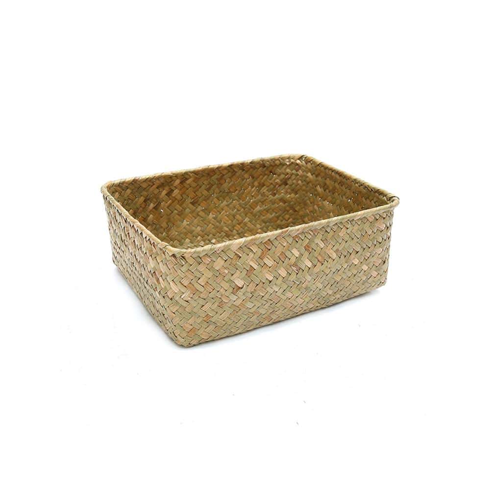 Structured rectangular handwoven rattan storage basket – another view