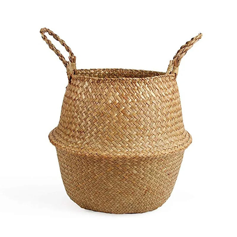 Round natural wicker flower basket with sturdy handles
