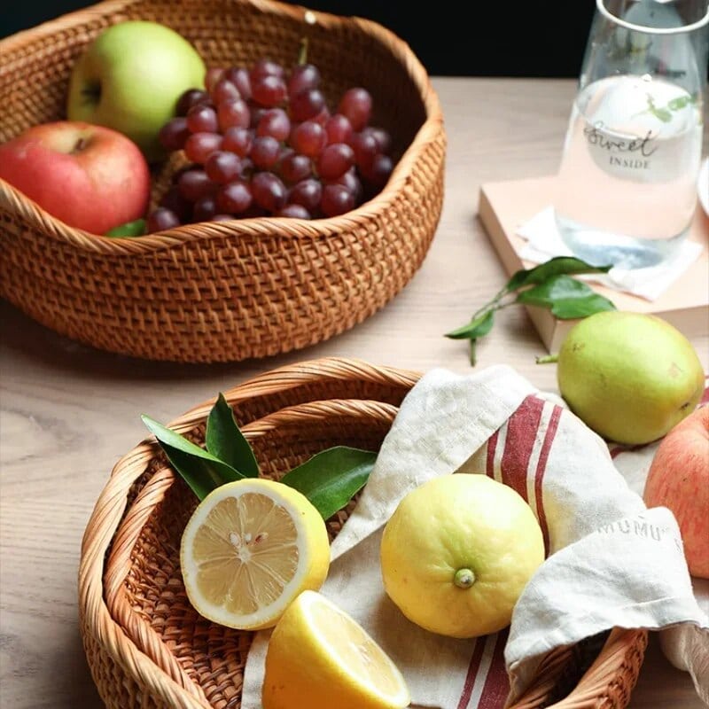 Handwoven bamboo storage tray – shown in a room setting (2)