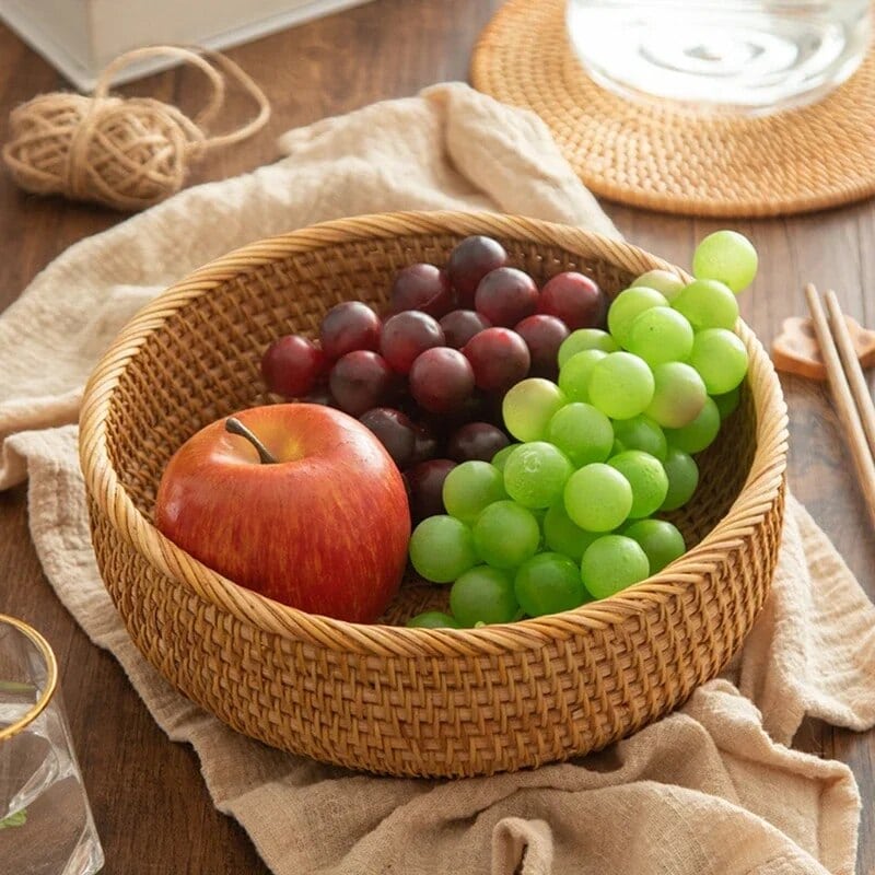 Handwoven bamboo storage tray – shown in a room setting