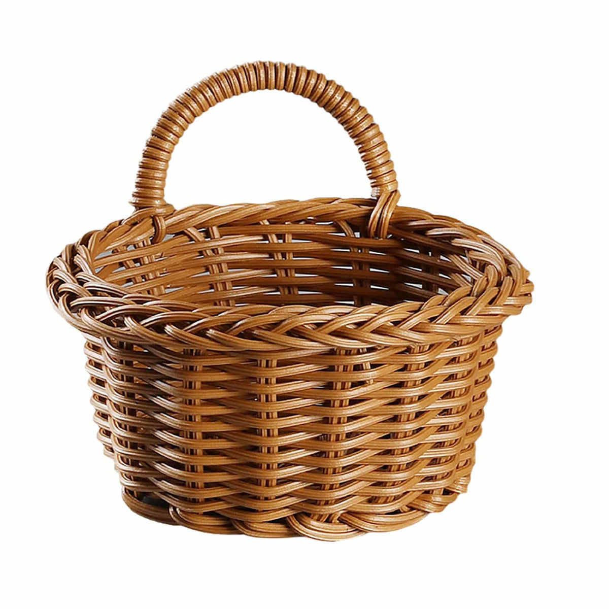 Handmade woven storage basket with a reinforced rim and handles – another view