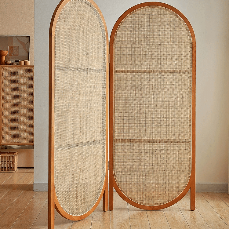 Double oval hand-braided rattan room divider – shown in a room setting (2)