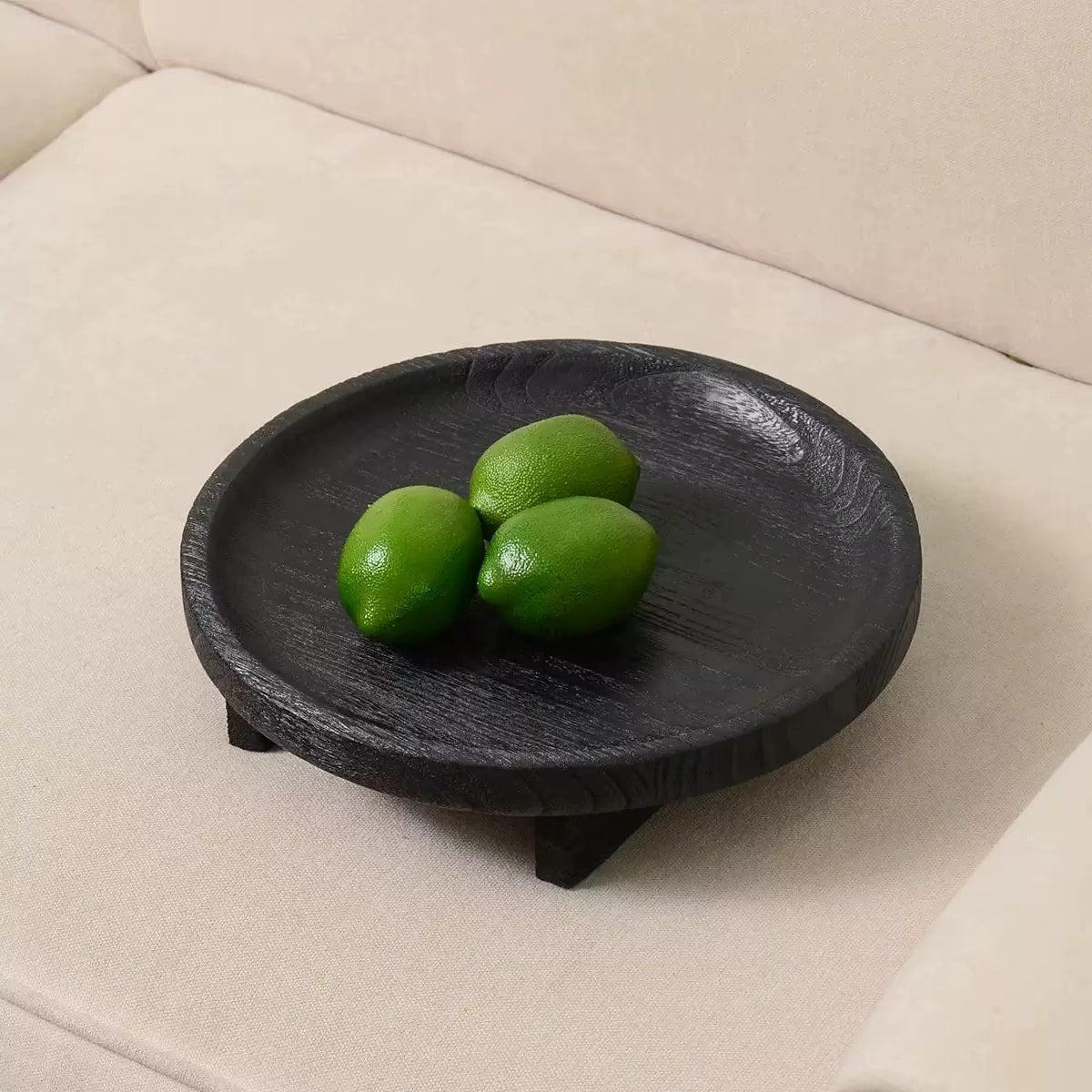 Round turned wood fruit tray with a slightly raised rim – another view