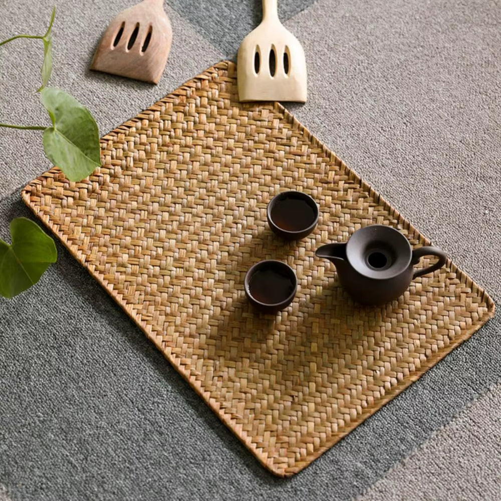 Rectangular flat-woven Japanese-style bamboo placemat – shown in a room setting