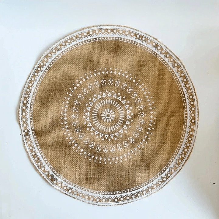 Round handwoven boho jute placemat – brown variant, another view