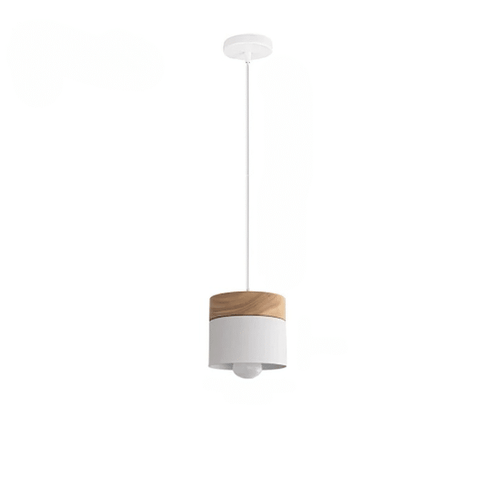 Modern LED wood slat and brushed aluminum ring pendant