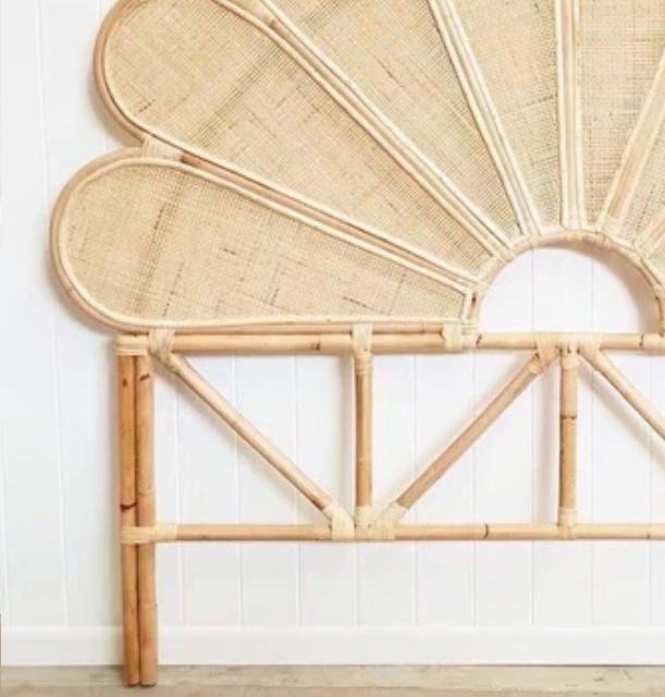 Half-moon light rattan headboard with eight radiating segments – another view
