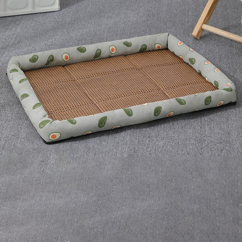 Airy summer rattan cat bed with a soft cushion – green variant
