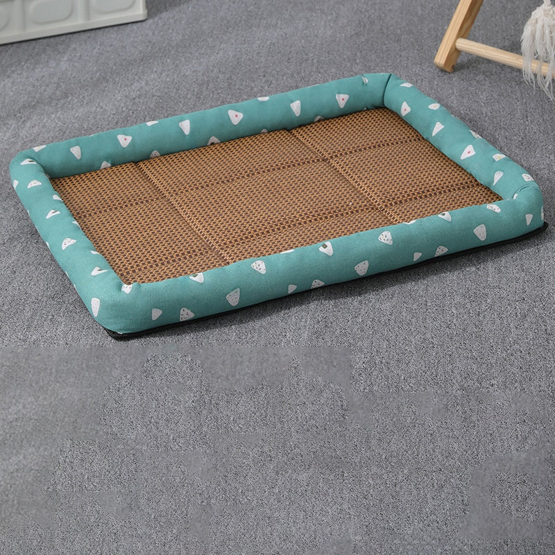Airy summer rattan cat bed with a soft cushion – blue variant, another view