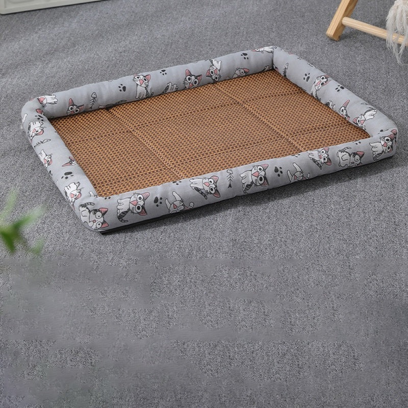 Airy summer rattan cat bed with a soft cushion – gray variant, another view
