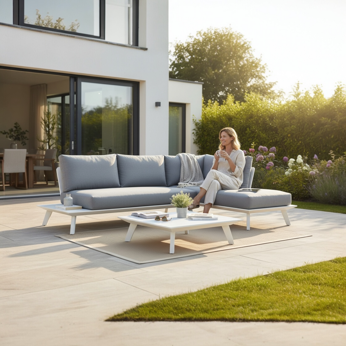 Tiny Mini white modular corner sofa – shown outdoors