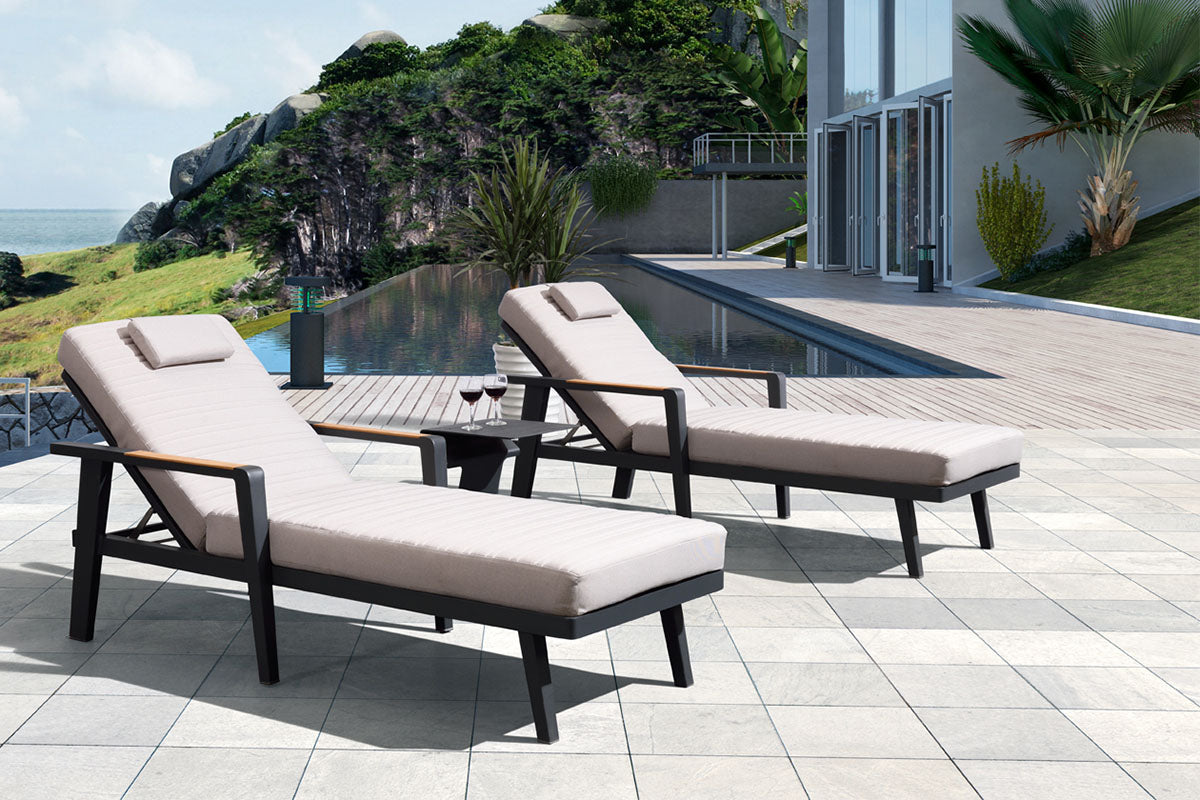 Lovy aluminum and teak chaise lounges, set of 2 – shown outdoors (3)