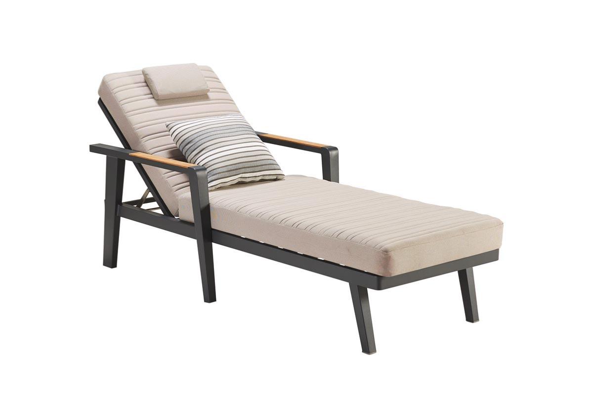 Lovy aluminum and teak chaise lounges, set of 2