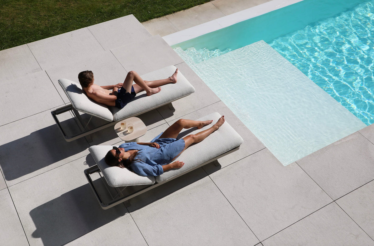 Camille modular aluminum pool lounger with headrest – shown outdoors (5)