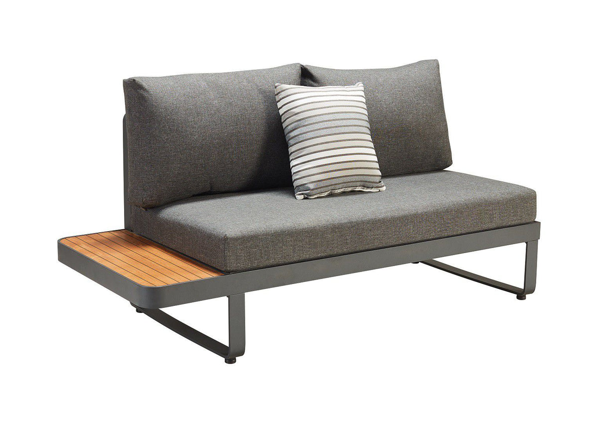 Caribbean anthracite aluminum outdoor sectional with teak side tablets – another view