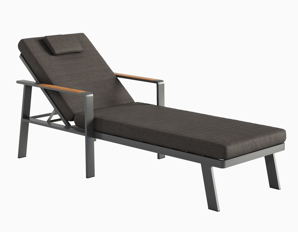 Noffy black aluminum and teak chaise lounges, set of 2 with side table
