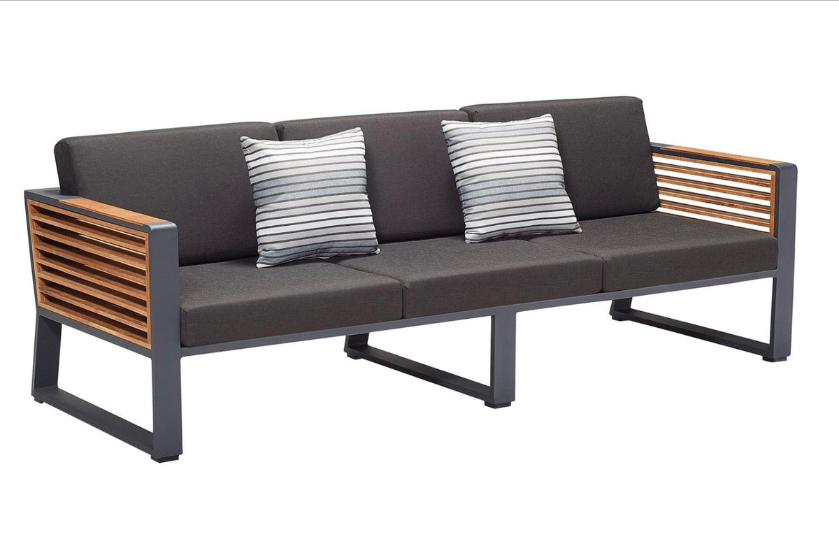Cofy 3-seat aluminum and teak outdoor sofa