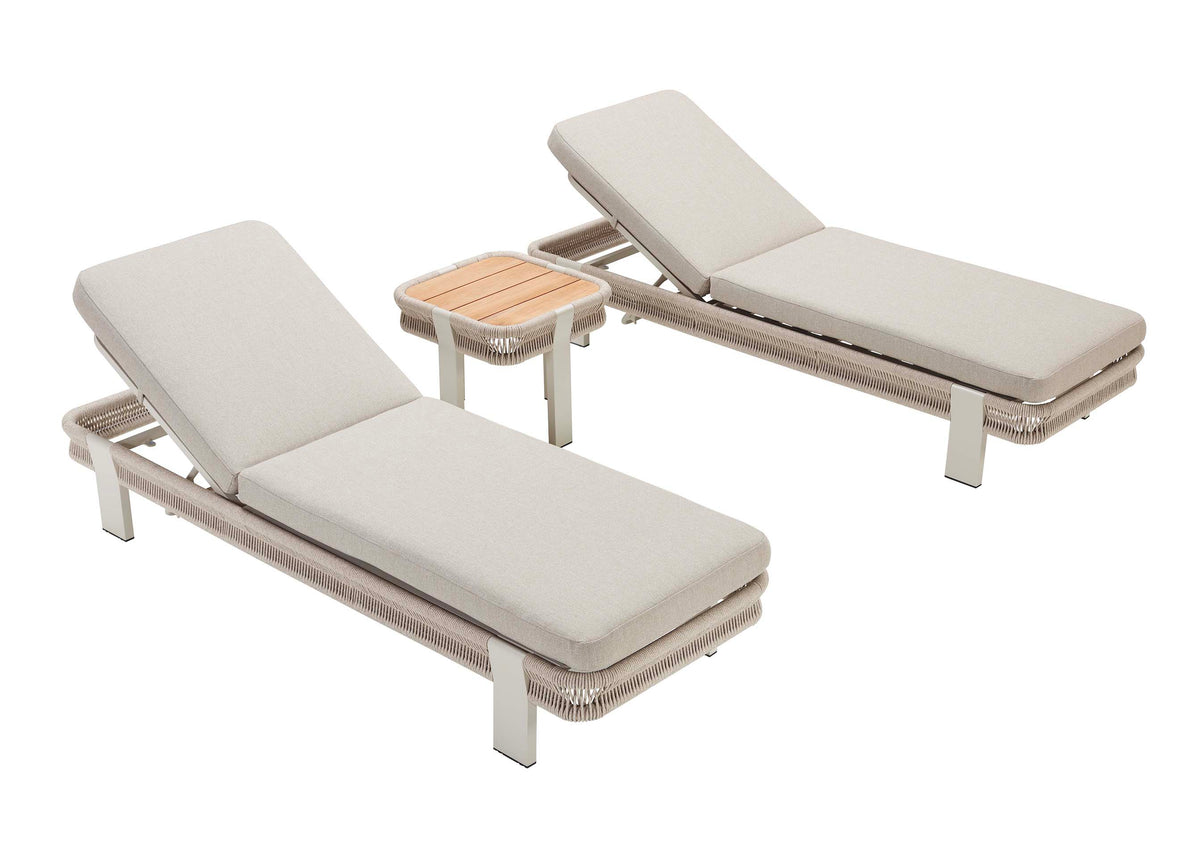 Olby aluminum and rope chaise lounges, set of 2 with teak table