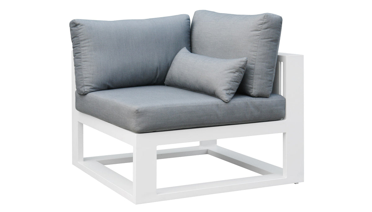 Como aluminum corner lounge set with gray cushions and lift-top coffee table – another view