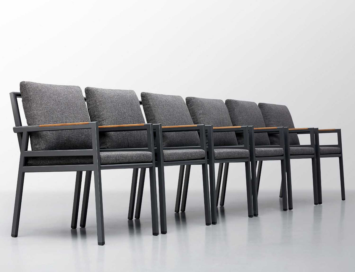 Armchair from the Gloria square aluminum and teak patio dining set for four