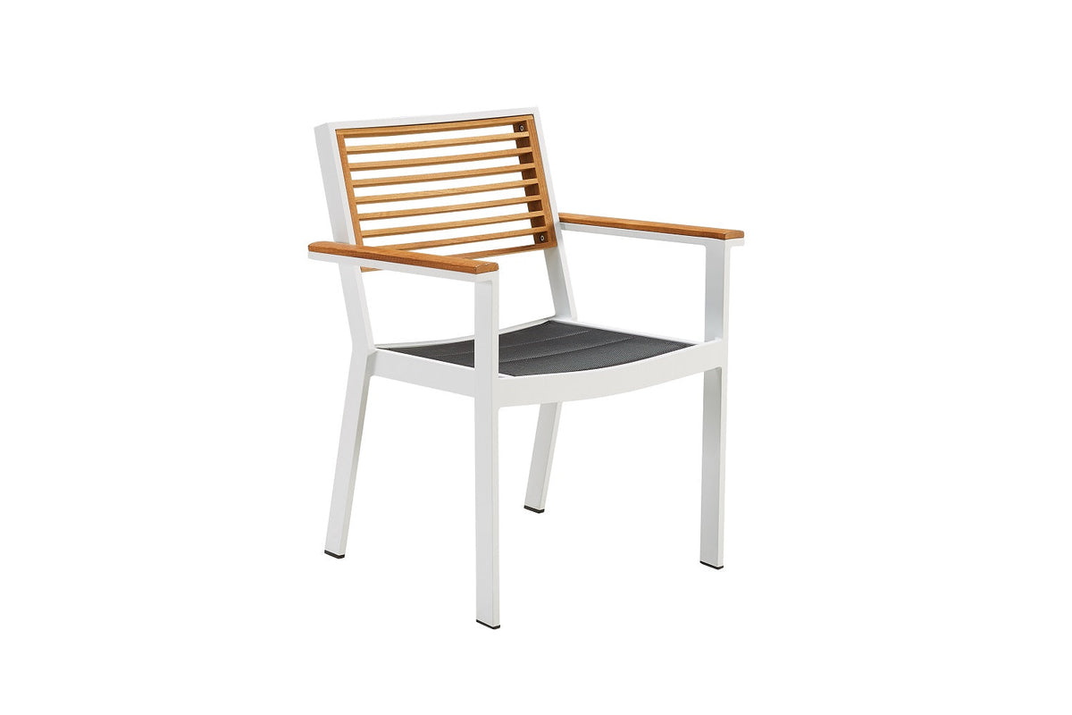 York white aluminum and teak bistro dining set for four – another view