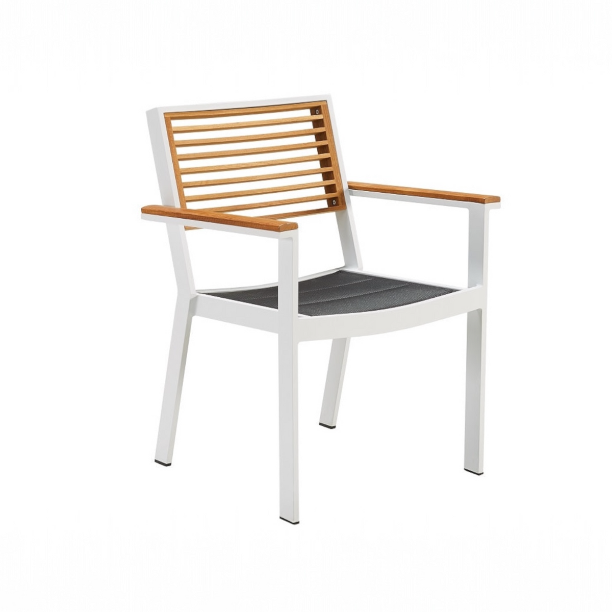 York white aluminum bistro armchair with teak slat back