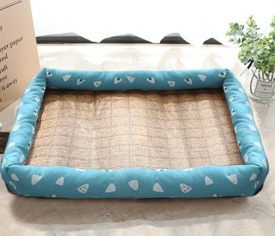 Airy summer rattan cat bed with a soft cushion – l, blue variant, another view
