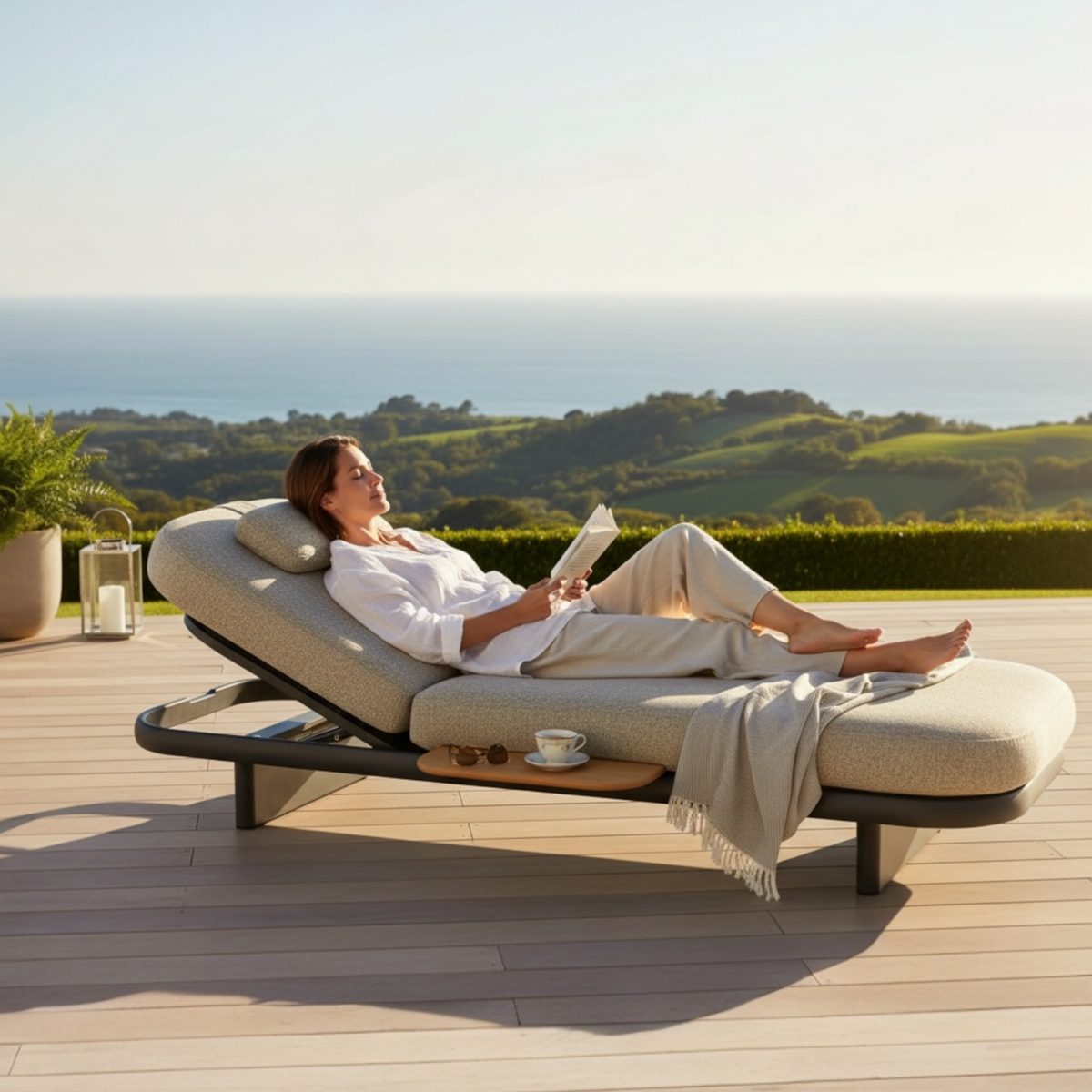 Rosa charcoal gray padded aluminum chaise lounge – shown outdoors (3)