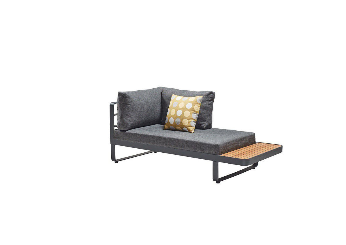 Chaise from the Caribbean anthracite aluminum outdoor sectional with teak side tablets