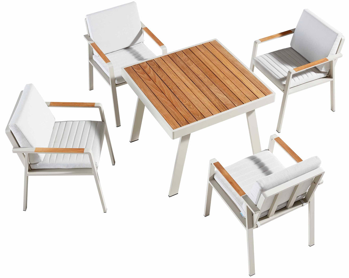 Noffy compact square aluminum and teak dining set for four